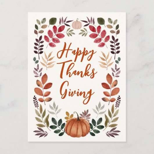 Carte Postale Citrouille bon thanksgiving et feuilles d'automne (Devant)