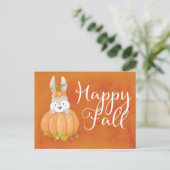Carte Postale Citrouille Bunny mignon Happy Automne Salutation (Debout devant)