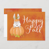 Carte Postale Citrouille Bunny mignon Happy Automne Salutation (Devant / Derrière)