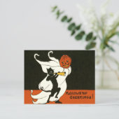 Carte Postale Citrouille Chat Noir Fantôme Corne (Debout devant)