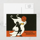 Carte Postale Citrouille Chat Noir Fantôme Corne (Devant / Derrière)
