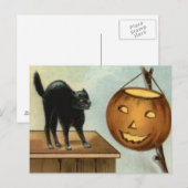 Carte Postale Citrouille Chat Noir Jack O' Lantern (Devant / Derrière)