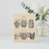 Carte Postale Citrouille Chat Noir Lanternes Vintage (Debout devant)