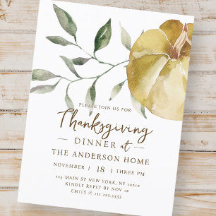 Carte Postale Citrouille d'aquarelle moderne Thanksgiving Dîner