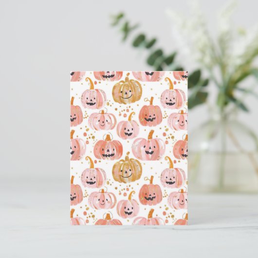 Carte Postale citrouille d'aquarelle motif (Debout devant)