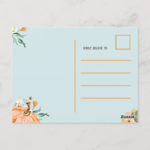 Carte Postale Citrouille d'automne Baby shower bleu,