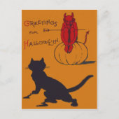 Carte Postale Citrouille de chat noir Devil Demon Pitchfork (Devant)