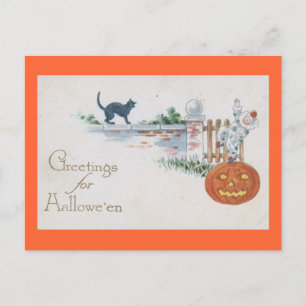 Carte Postale Citrouille de clown d'Halloween Vintage
