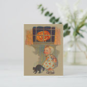 Carte Postale Citrouille de fille effrayée Chat noir Farce (Debout devant)