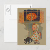 Carte Postale Citrouille de fille effrayée Chat noir Farce (Devant / Derrière)