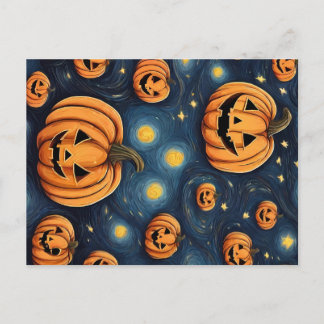 Carte Postale Citrouille de Halloween dans la nuit étoilée