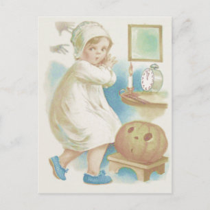Carte Postale Citrouille de Jack O Lantern de fille mignonne fan