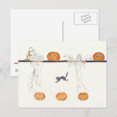 Carte Postale Citrouille de Jack O Lantern fantôme Chat Noir (Devant / Derrière)