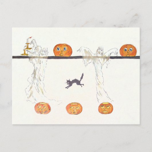 Carte Postale Citrouille de Jack O Lantern fantôme Chat Noir (Devant)