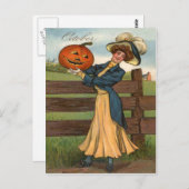 Carte Postale Citrouille de la Ferme Jack O' Lantern Femme Souri (Devant / Derrière)