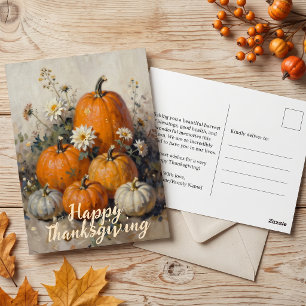 Carte Postale Citrouille de récolte de Thanksgiving peinte à l'h