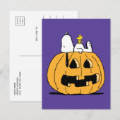 Carte Postale Citrouille de Snoopy et Woodstock pour Halloween (Devant / Derrière)