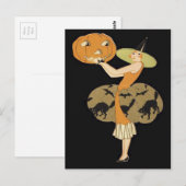 Carte Postale Citrouille de sorcière Art Déco Jack O Lantern Cha (Devant / Derrière)