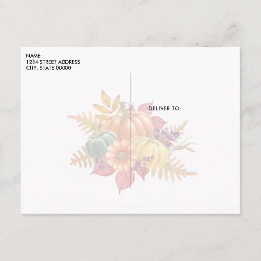 Carte postale Citrouille de Thanksgiving (Dos)