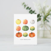 Carte Postale Citrouille de Thanksgiving d'automne à l'aquarelle (Debout devant)