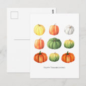 Carte Postale Citrouille de Thanksgiving d'automne à l'aquarelle (Devant / Derrière)