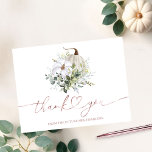 Carte Postale Citrouille de verdure Merci de Fête des mariées d'<br><div class="desc">Délicate aquarelle verdure sur le thème de chute nuptiale invités carte de remerciements. Facile à personnaliser avec vos détails. Contactez-moi par conversation si vous avez des questions sur l'oeuvre ou avez besoin d'une personnalisation. VEUILLEZ NOTER : Pour obtenir de l'aide sur les commandes, l'expédition, l'information sur les produits, etc., contactez...</div>
