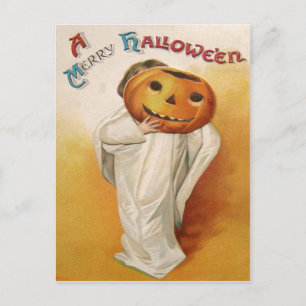Carte Postale Citrouille d'enfant Jack O Lantern fantôme
