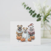 Carte Postale Citrouille des Bulldogs anglais d'Halloween (Debout devant)
