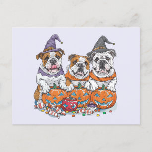 Carte Postale Citrouille des Bulldogs anglais d'Halloween