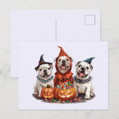Carte Postale Citrouille des Bulldogs anglais d'Halloween (Devant / Derrière)