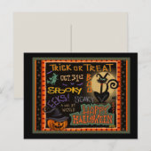 Carte Postale Citrouille d'Halloween ensorcelée Chat noir Enseig (Devant / Derrière)