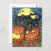 Carte Postale Citrouille d'Halloween et chats noirs (Devant / Derrière)