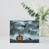 Carte Postale Citrouille d'Halloween et corbeau (Debout devant)