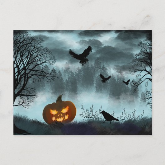 Carte Postale Citrouille d'Halloween et corbeau (Devant)