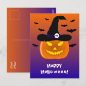 Carte Postale Citrouille d'Halloween Jack o' Lantern Chapeau de (Devant / Derrière)