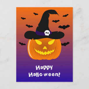 Carte Postale Citrouille d'Halloween Jack o' Lantern Chapeau de
