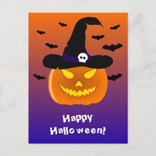 Carte Postale Citrouille d'Halloween Jack o' Lantern Chapeau de (Devant)