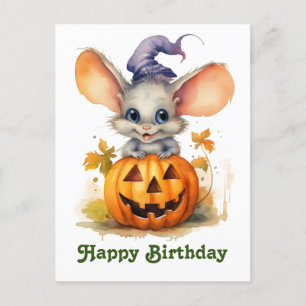 Carte Postale citrouille d'Halloween souris d'anniversaire