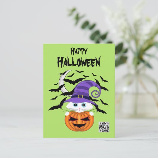 Carte Postale Citrouille effrayant avec un Casquette Kitty et so (Debout devant)