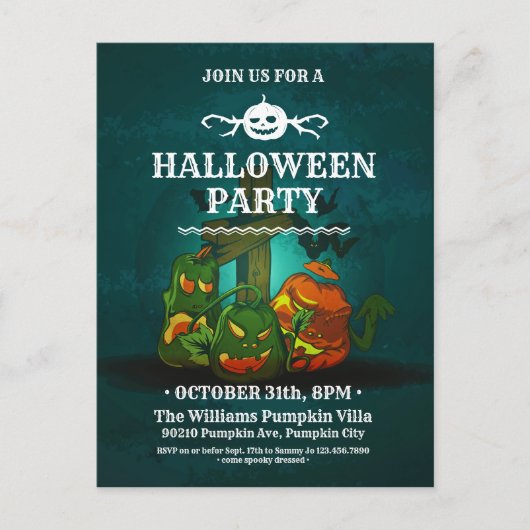 Carte Postale Citrouille éffrayant Bats Halloween Fête Invitatio (Devant)