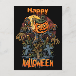 Carte Postale Citrouille effrayant Halloween Scarecrow