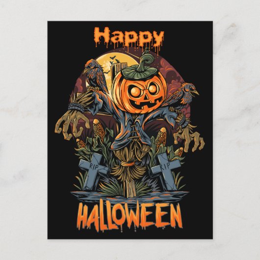 Carte Postale Citrouille effrayant Halloween Scarecrow (Devant)