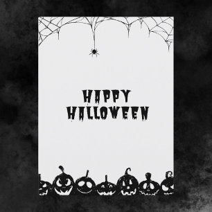 Carte Postale Citrouille Éffrayant noir et blanc Happy Halloween