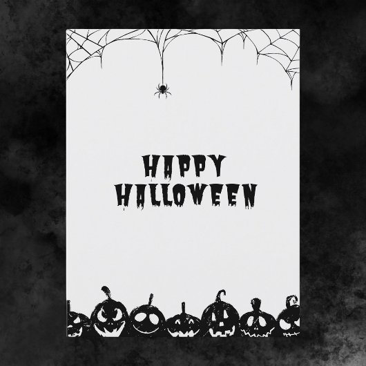 Carte Postale Citrouille Éffrayant noir et blanc Happy Halloween