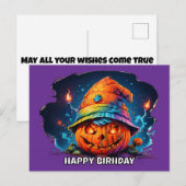 Carte Postale citrouille effrayante avec chapeau d'anniversaire  (Devant / Derrière)