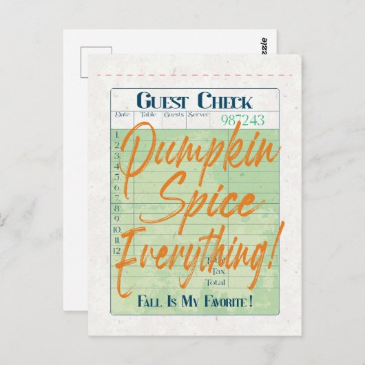 Carte Postale Citrouille épice Automne Invité Vérifier Café Latt (Devant / Derrière)