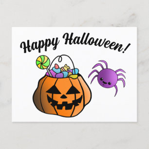 Carte Postale Citrouille et Araignée Joyeux Halloween