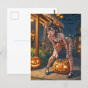 Carte Postale Citrouille et chauve-souris d'Halloween Monstre Fi