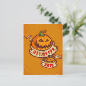 Carte Postale Citrouille et vieux ruban pour Halloween (Debout devant)