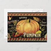 Carte Postale Citrouille Étiquette Antique marque de papillon (Devant / Derrière)